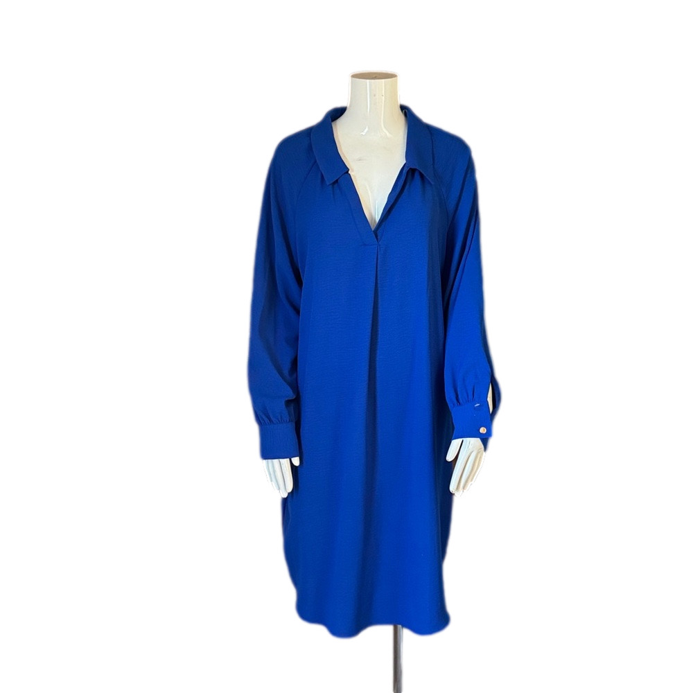Fred David Royal Blue Shift Dress Long Sleeve Collar Tunic SIZE XL